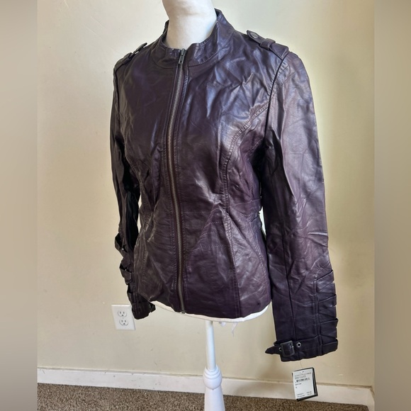 ▶️ Blanc Noir Women’s S Purple Moto Jacket Vegan Leather Full Zip Pockets NEW - Picture 16 of 16